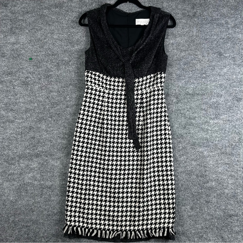 Mikael Aghal Black Houndstooth Designer Evening Dress